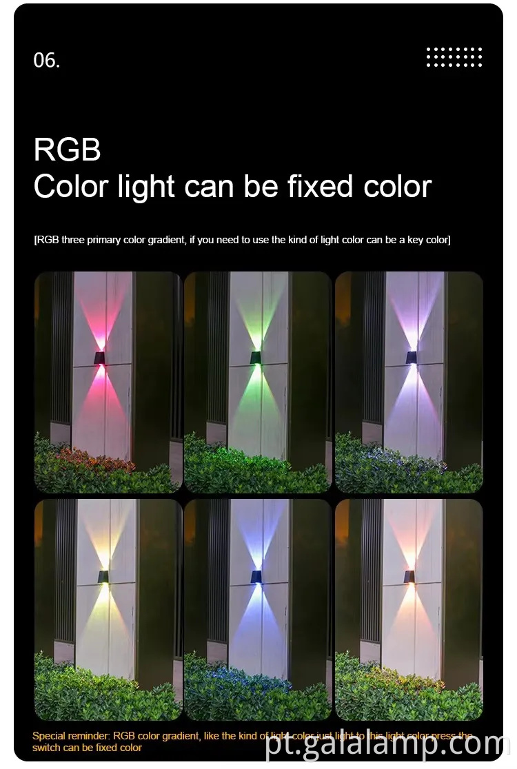 Luz de parede externa à prova d'água alimentada por energia solar para jardins